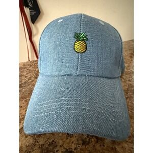 Denim Embroidered Pineapple Baseball Cap with Adjustable Strap